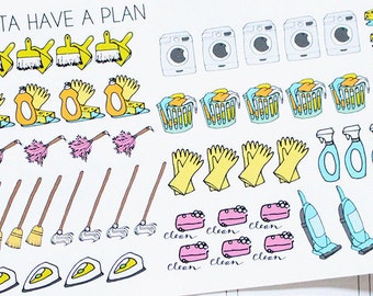 Planner Stickers Hand Drawn Cleaning Supplies for Erin Condren, Happy Planner, Filofax, Scrapbooking