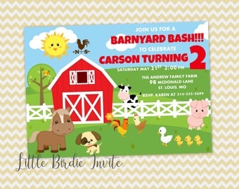 Cute Farm Animal Birthday Invitation, Barnyard Birthday Invitation, Printable Invitation, Custom Invitation, Digital Invitation, Farm Invite