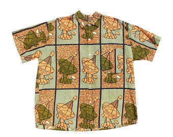 1970s Novelty Print Satellite Print Men's Shirt