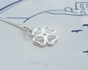 Four Leaf Clover Necklace, Sterling Silver, Four Leaf Clover, Good Luck Charm, Clover, Gift For Her