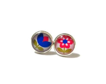 GIRLS EARRINGS - Children Earrings - Girls Posts - Flower Girl Gift - Pink - Blue