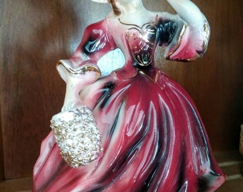 Vintage Japan figurine-Victorian Lady in red dress