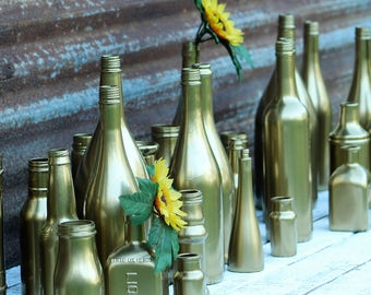 9, Vases, Gold Vases, Bottle Vase, Flower Vases, Wedding Vases, Wine Bottle vases, Gold Wine Bottles, Bud Vases, Rustic Wedding