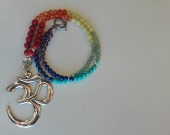 Necklace Mala 7 Chakras and symbol Om with beads of semiprecious stones.Cogante 7 chakras and symbol OM.Collar energia .Gemoterapia