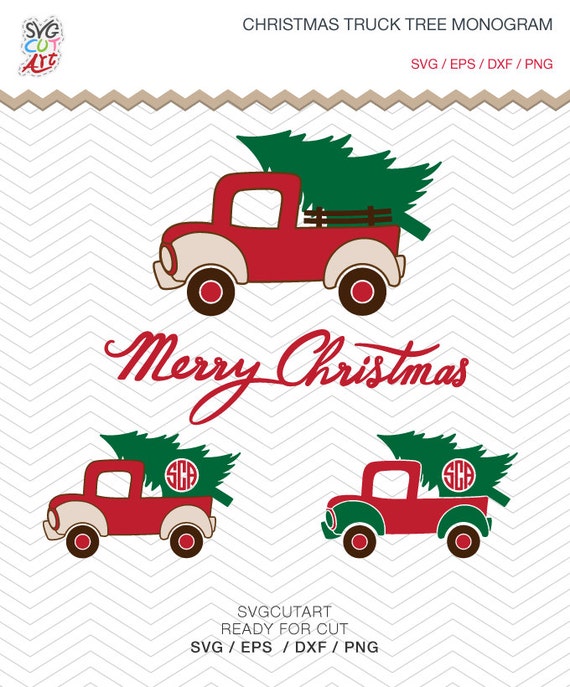 Download Christmas Truck Tree Monogram DXF SVG PNG eps winter vinyl cut