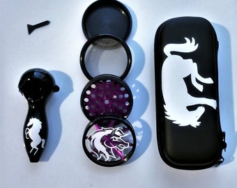 Glass Pipe Pony Show Horse Portable Protection System Includes White Pipe + White Pony Grinder + Horse Case + Free Shipping