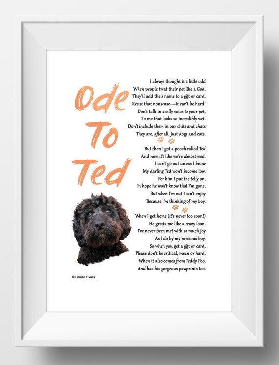 Ode to Ted. Funny heartwarming dog poem. Ideal gift for dog