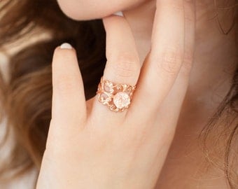 Druzy Ring | Statement Ring | Rose Gold Filigree Lace Adjustable Ring w/ 8mm #ShinnSparkle Signature Druzy Stone | Fashion Ring | Dainty