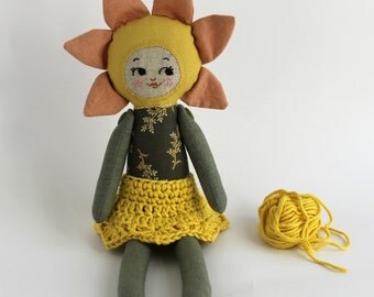 Flower doll / fabric flower / fabric doll / sunflower doll / children gift / handmade doll / rag doll / crochet doll / decorative doll