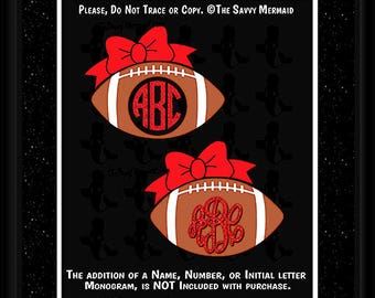 Football SVG- Football Monogram Svg cut file- Bow Football Svg- Football Shirt- Svg file for Shirts- Cricut- Silhouette Studio DXF Iron on