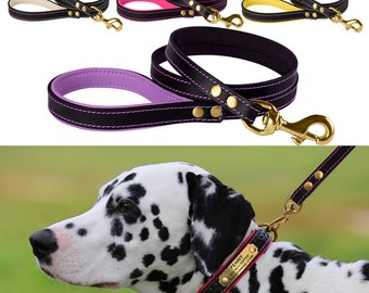 Padded Leather Dog Leash 4 Foot Lead Small Large Black
