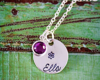 SALE • Flower Girl Gift • Flower Necklace Girl Necklace Spring Jewelry • Wedding Gift Junior Bridesmaid Gift • Sterling Silver Handstamped