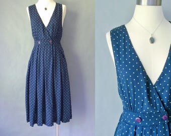 Vintage polka dot v-neck sun dress midi dress sleeveless women's size S/M