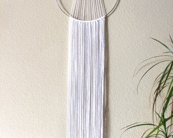 White Wall Hanging, Modernist Home Decor, Minimalist Dream Catcher, Modern Room Decor, Macrame Wall Art, Bedroom Decor, 12" Wall Artwork