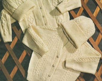 Childrens Aran Cardigan and Hat PDF Knitting Pattern : Boys or Girls 24, 26, 28 and 30 inch chest . 2 Design . Digital Download