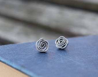 Bohemian earrings Flower earrings Silver stud earrings Boho jewellery Gypsy earrings Handmade silver earring studs Gift for her