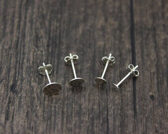 10 pairs- 2mm/3mm/4mm/5mm/6mm Sterling Silver Earring Posts with Flat Back,Flat Pad Earring Posts,Earstuds with Stoppers