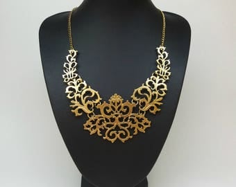 Gold Bib Statement necklace,Gold necklace,Gold chain, Short necklace,short necklace gold,modern necklace, romantic gift,anniversary gift
