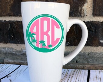 Palm Tree Monogram Decal - Palm Tree Monogram Yeti Decal - Beach Monogram Car Decal - Beach Yeti Decal - Monogram Tumbler Decal