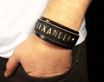 Personalized Leather Bracelet Men custom mens bracelet personalized cuff mens black bracelet brown bracelet mens bracelet