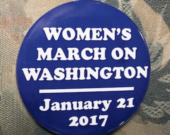 WOMEN'S MARCH on WASHINGTON January 21 2017 pin button hillary clinton donald trump election 2016 blue