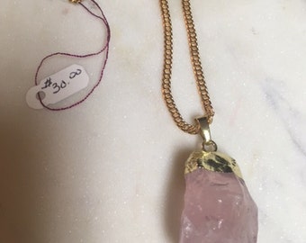 Rose Quartz Crystal Healing Necklace on a Sterling Silver 30 inch Snake Chain, Pink Crystal, Rose Quartz Pendant, Semi Precious