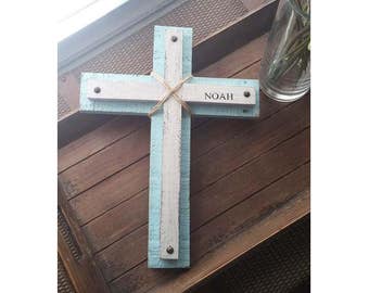 BAPTISM WALL CROSS/Baptism gift for boy/Godchild gift/Rustic Custom crosses/Personalized wood cross/First Communion gift/Christening gift
