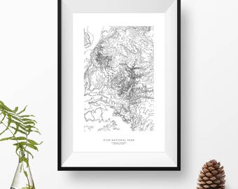 Zion National Park, Utah | Topographic Print, Contour Map, Map Art | Home or Office Decor, Gift for Wilderness Lover, Camper, or Hiker
