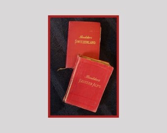 Two volumes Antique Baedeker's Travel Guide books - Eastern Alps (1911) and Switzerland (23rd edition 1909)