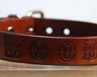 Leather Dog Collar with Font- Handcrafted Leather Dog Collars- 100% Real Leather -Personalized Pets Name Stamped On - Good value
