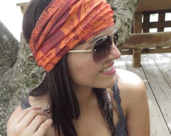 Orange Yoga Headband, Running Headband, Fitness Headband, Hippie Wide Headband, Summer Women Head Wrap, No Slip Headband, Bohemian Turban