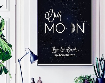 Custom Moon Phases Wall Art Print, Personalized Wedding Gift, Our Moon Print Custom Wedding Gift Anniversary Gifts for Boyfriend Moon Poster