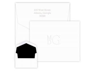 Embossed Stacked Monogram Foldover Notes, Gift, Teacher, Mom, Bride, Wedding Stationery, Camp, Masculine, Modern