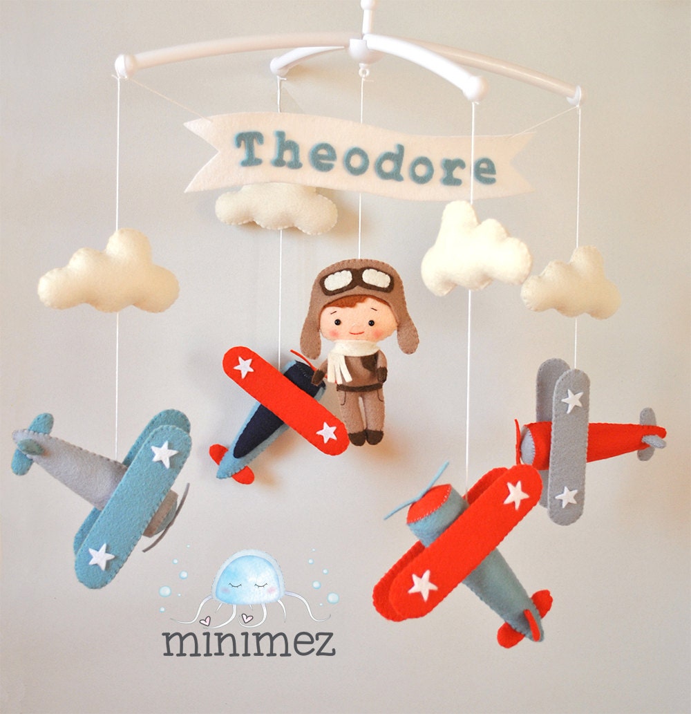 Nursery Mobile Etsy Airplane Baby Mobile Nursery Cot Crib Felt Pilot Vine Plane Boy