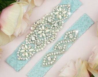 Blue Lace Garter, Light Blue Wedding Garter, Wedding Garter Belt, Blue Wedding Garter Belt, Wedding Garter Set, Bridal Garter Belt, 6-1A