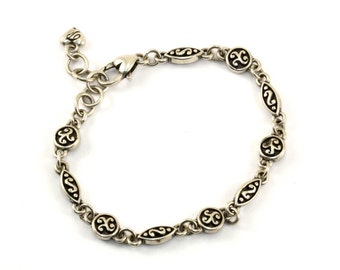 Vintage Scroll Design B Signed Tennis Bracelet 925 Sterling BR 1208