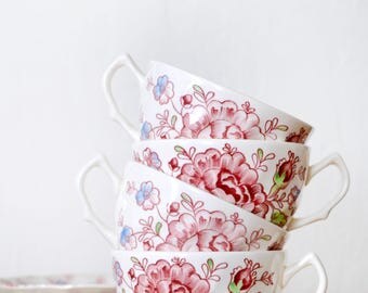 Vintage Set (4) Rose Chintz Tea Cups/saucers, Johnson Brothers Tea Cups, Rose Chintz Tea Cups, Girly Tea Cups, Fancy Tea Cups