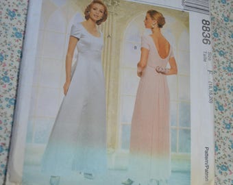 McCalls 8836 Evening Elegance Misses Lined Dress with Detachable Train Sewing Pattern - UNCUT - Size 16 18 20