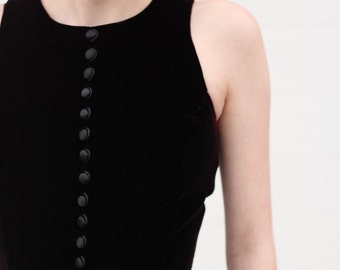 Vintage / Black Velvet Button Front Dress