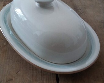 white and blue, butter dish, porcelain dish, ceramic butter dish, Japan porcelain, farmhouse decor, french cottage decor, shabby chic