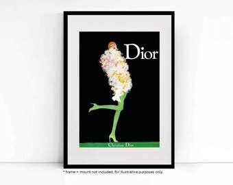 1960's Dior Advert from Vintage Vogue Magazine - Vintage Wall Art - Retro Vogue Magazine - Fashion Illustration