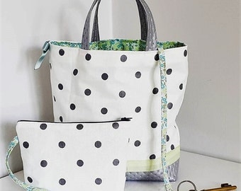 Coated canvas handbag and zippered pouch