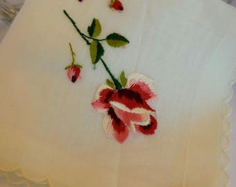 Vintage Pink and Red Rose Hanky