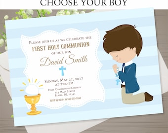 FIRST COMMUNION Invitation Boy First Holy Communion Invitation First Communion Boy Holy Communion Printable CHOOSE Your Boy Invitation