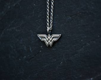 Wonder Woman Necklace, Super Hero Wonder Woman 925 Sterling Silver Jewelry, Geeky Nerdy Girl Power Comics Jewelry