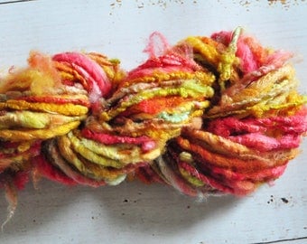 Handspun Yarn - Lovingly Spun - Bulky Thread Autowrapped Merino Single - Lock Spun - Fire Dancer - 44 Yards