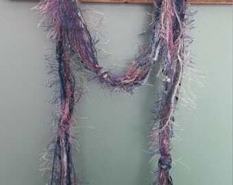 Fiber Boho Scarf, Dark Blues, Dusty Pinks