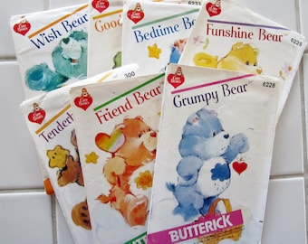 Butterick CARE BEAR Patterns Vtg 80s CHOICE of Care Bear Butterick 6228 6231 6233 6234 299 300 6225