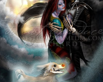 Nightmare Before Christmas / Jack Skellington /Sally/ Zero / Art Print / Inspired by Tim Burton's / Disney / Halloween