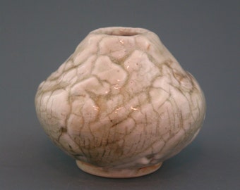 Bud Vase, wood-fired stoneware w/ crawling shino, iron slip and natural ash glazes